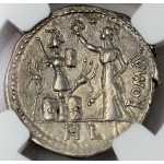 NGC Ch. XF* STAR Ancient Roman Republic Silver Denarius Janus Head Coin circa 119 B.C.